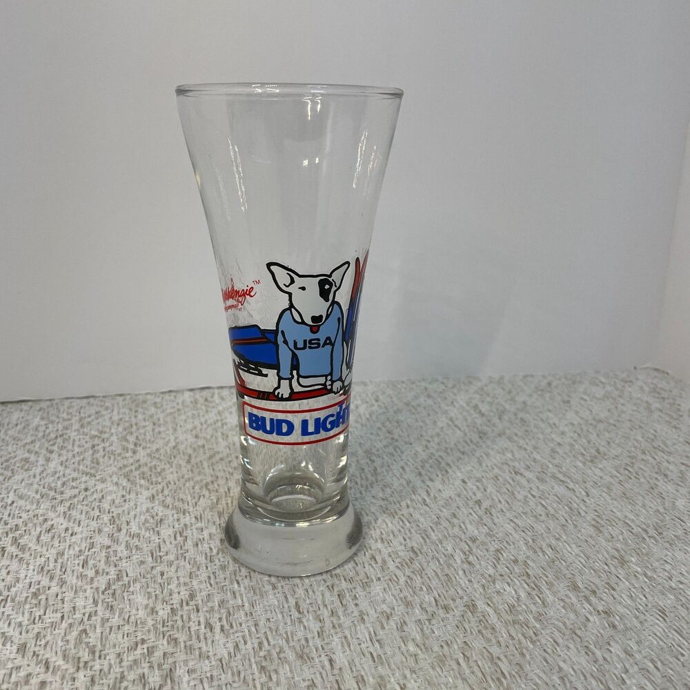 Vintage Bud Light Spuds Mackenzie Winter Olympics USA Beer Glass 1987